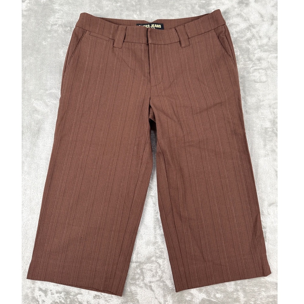 Guess Jeans Brown Pinstripe Cropped Wide Leg Trousers Pants Size 27 Q624P015 NEW